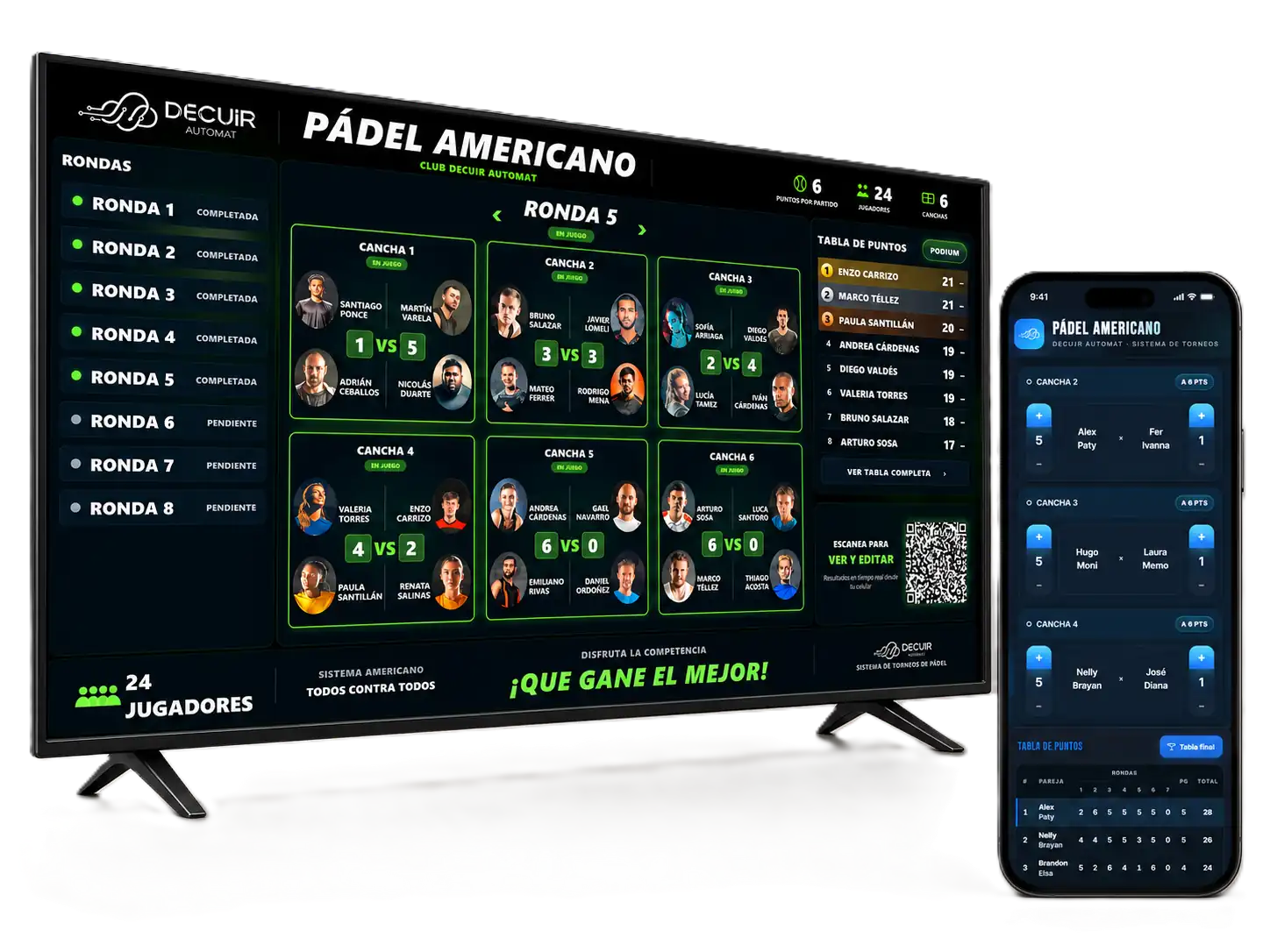 Pádel Americano mostrado en televisión dentro de un club