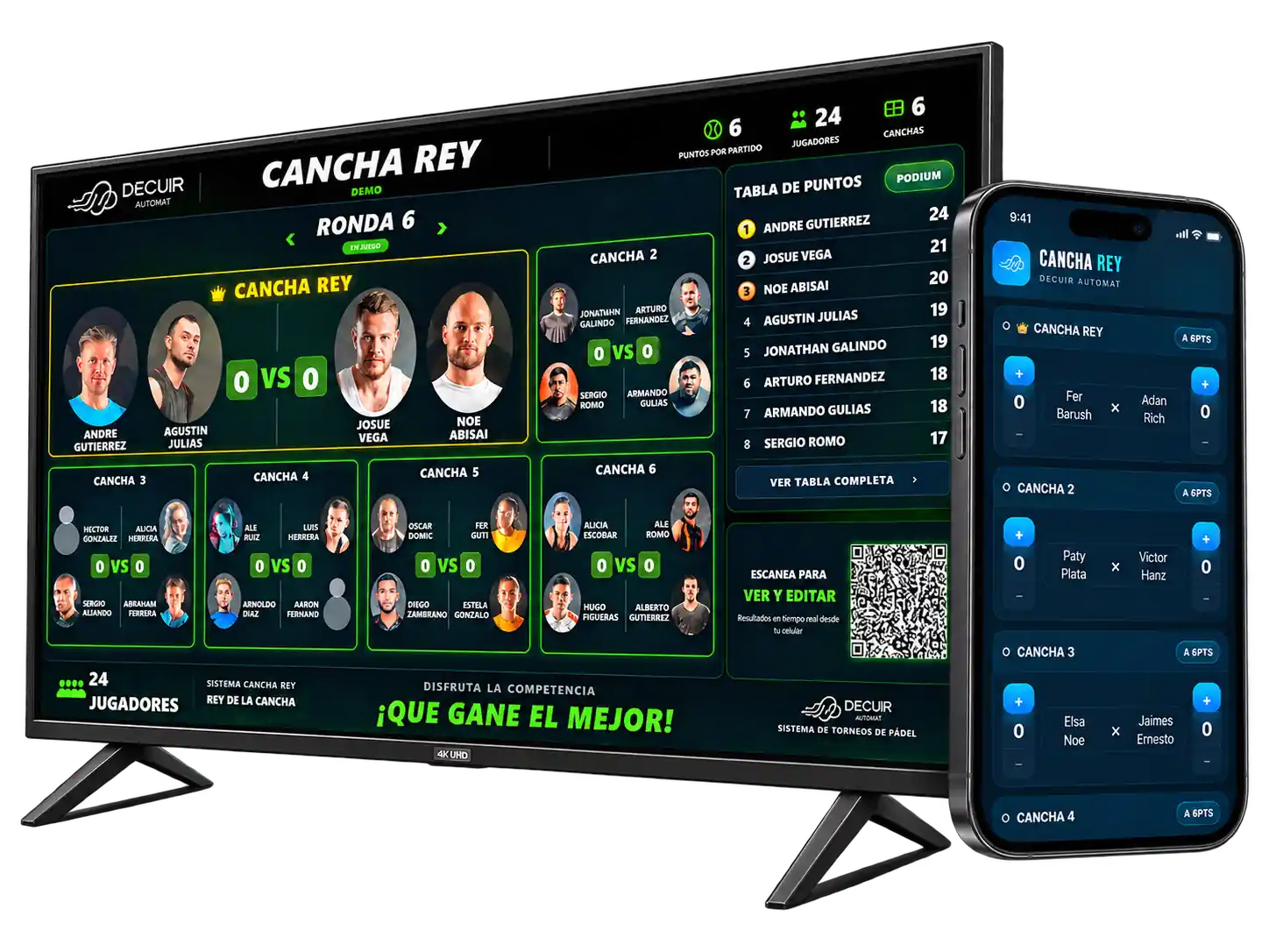 Sistema Cancha Rey mostrado en televisión en un club de pádel